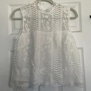 White high-neck lace top